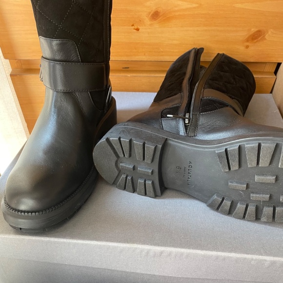 AQUATALIA 7.5 LILA BLACK LEATHER QUILTED SUEDE MOTO ANKLE BOOTS - Picture 5 of 12